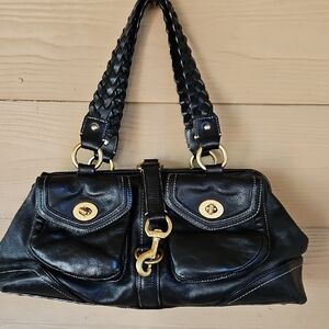 Vintage Coach Daphne Satchel Handbag Black Leather  Bag  Brass Accents